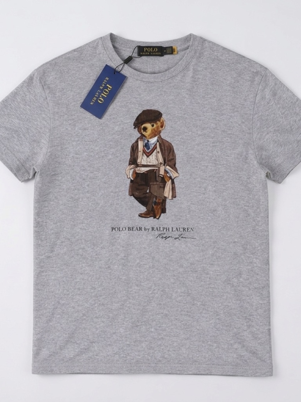 Polo Ralph Lauren Gray Polo Bear Tee with Vintage Outfit Graphic